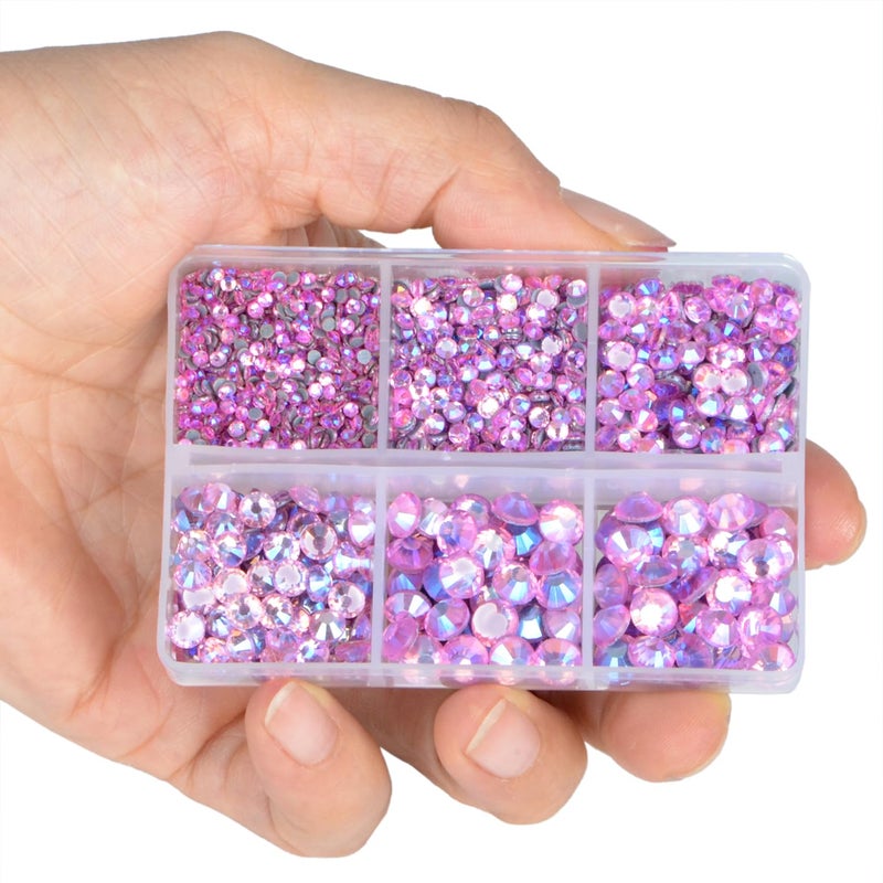 LPBeads 6400 Pieces Pink and Pink AB Hotfix Rhinestones Flat Back 5 Mixed Sizes Crystal Round Glass Gems with Tweezers and Picking Rhinestones Pen - Image 3